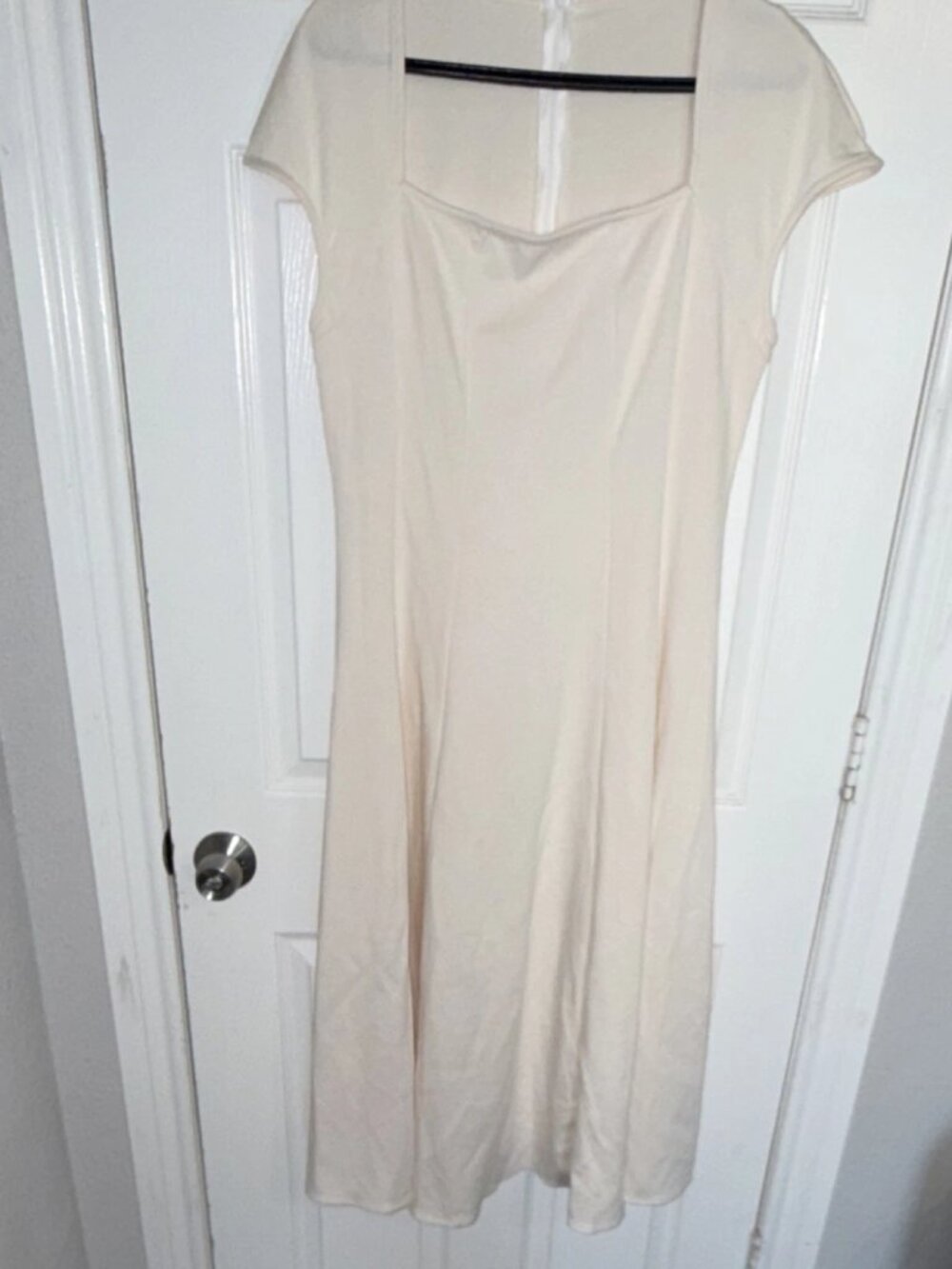 Ivory Short Sleeve Square Neck Midi Dress XL Polyester Elastane 4077-JCN-0117